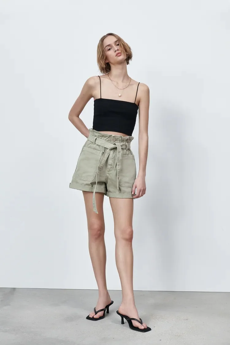 heelal Tact Perforatie Zara + Paperbag denim shorts