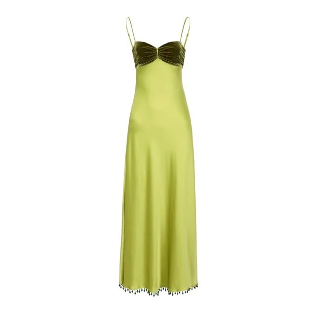 B. Fleurs + Belle Vacances Green Gold Silk Dress