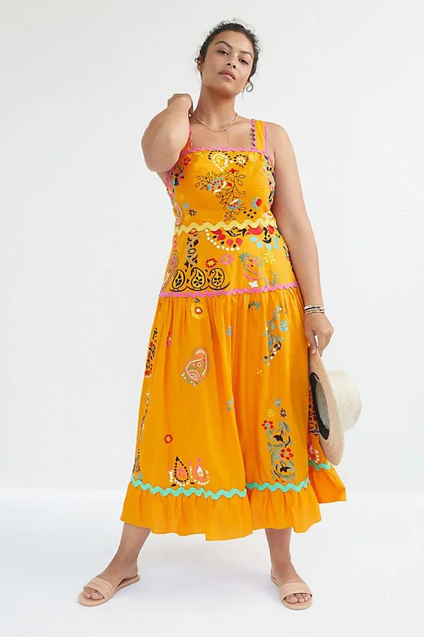 Maeve + Maeve Sunset Embroidered Midi Dress