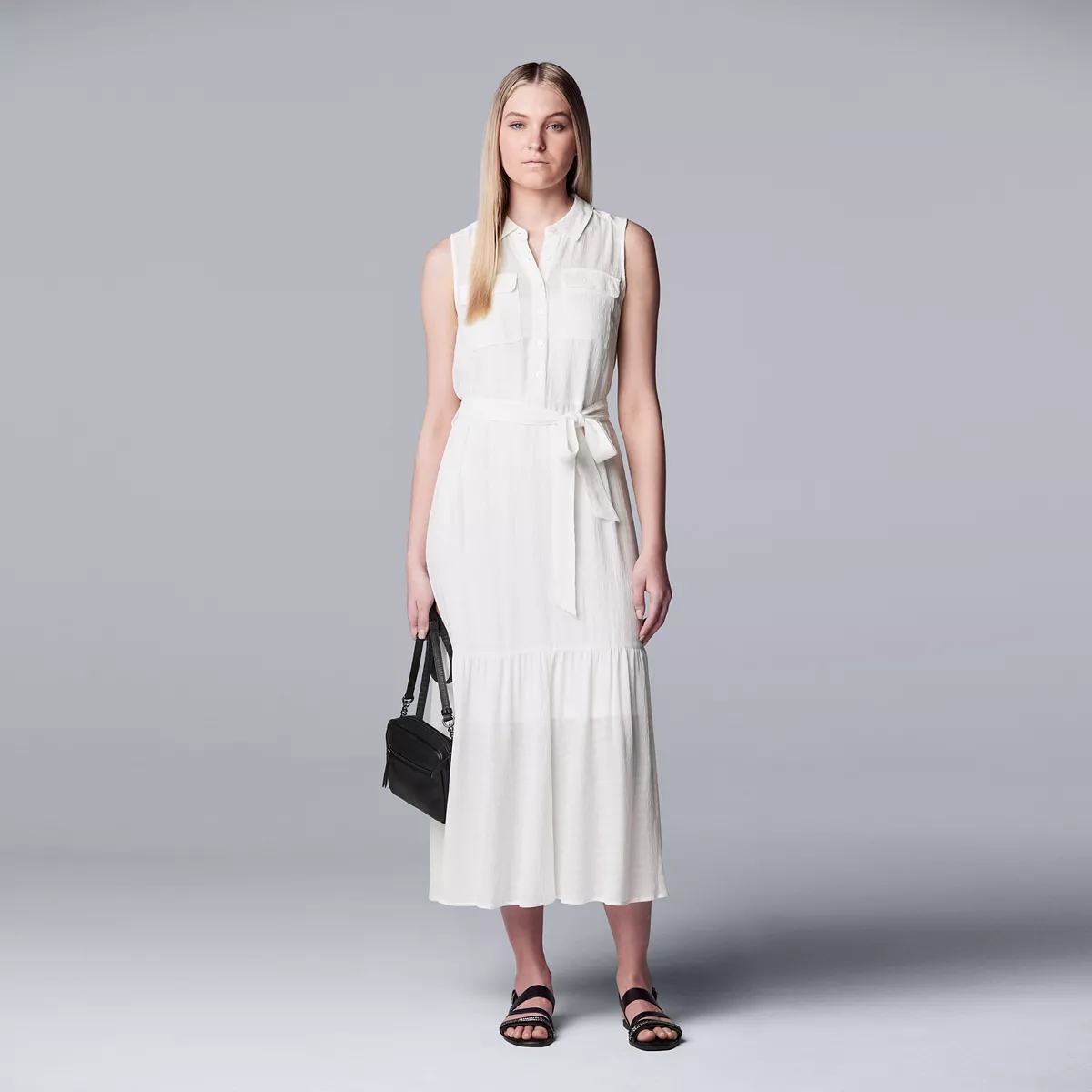 rib sleeveless midi dress leith