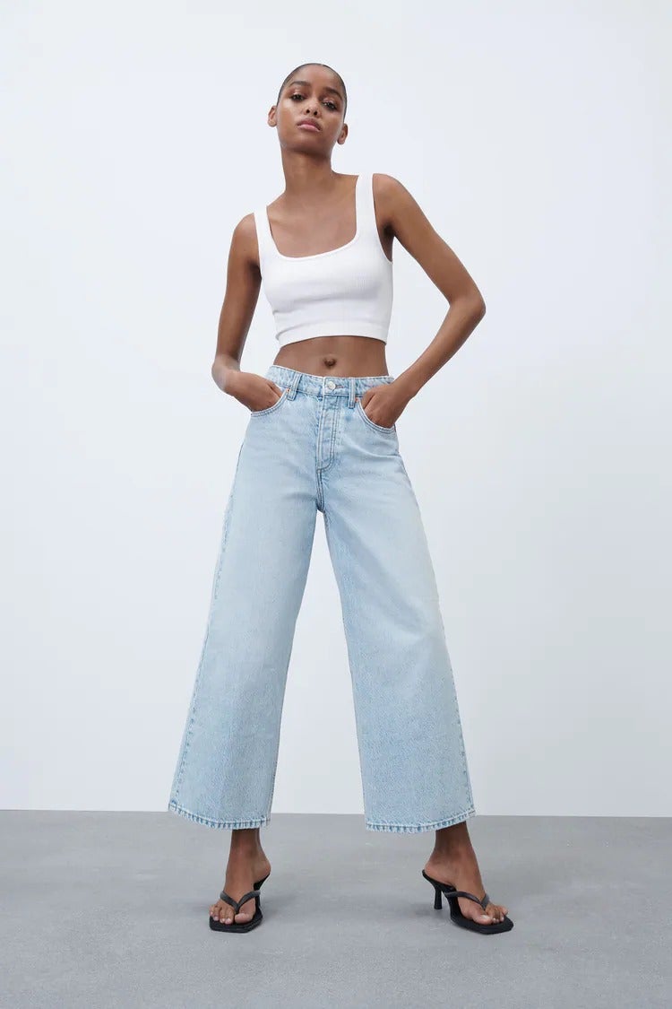 Zara + HI-RISE WIDE-LEG CROPPED JEANS