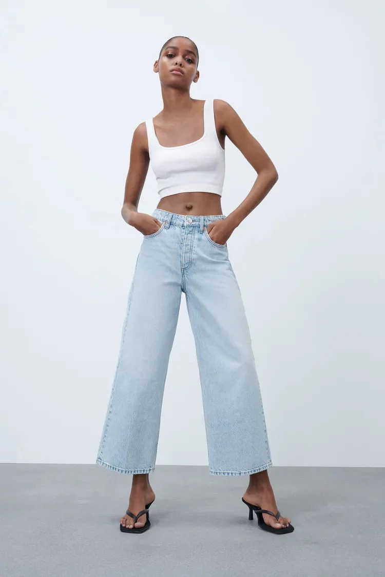 Zara HI RISE WIDE LEG CROPPED JEANS