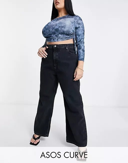 ASOS Curve high rise &#8216;relaxed&#8217; dad jeans in washed black