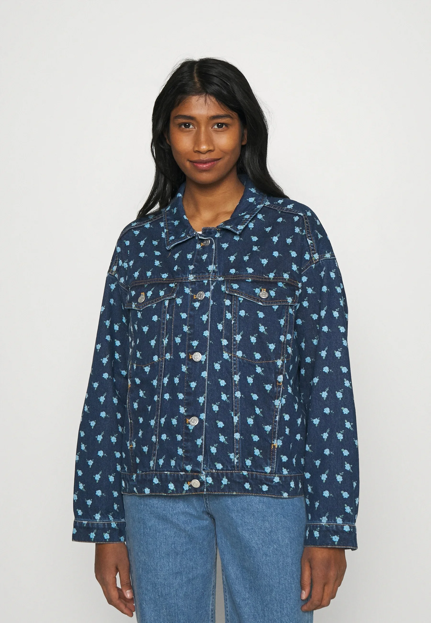 Monki BONNIE JACKET MINIFLOWER Denim jacket blue