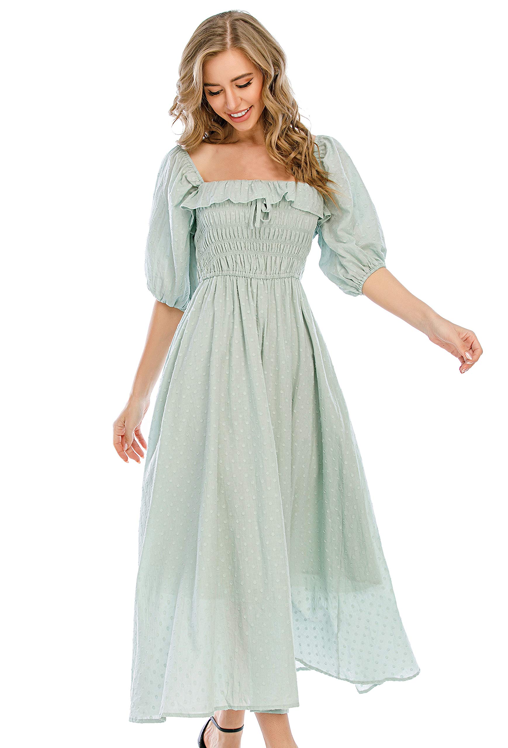 R.Vivimos + R.Vivimos Women Summer Half Sleeve Cotton Ruffled Vintage  Elegant Backless A Line Flowy Long Dresses