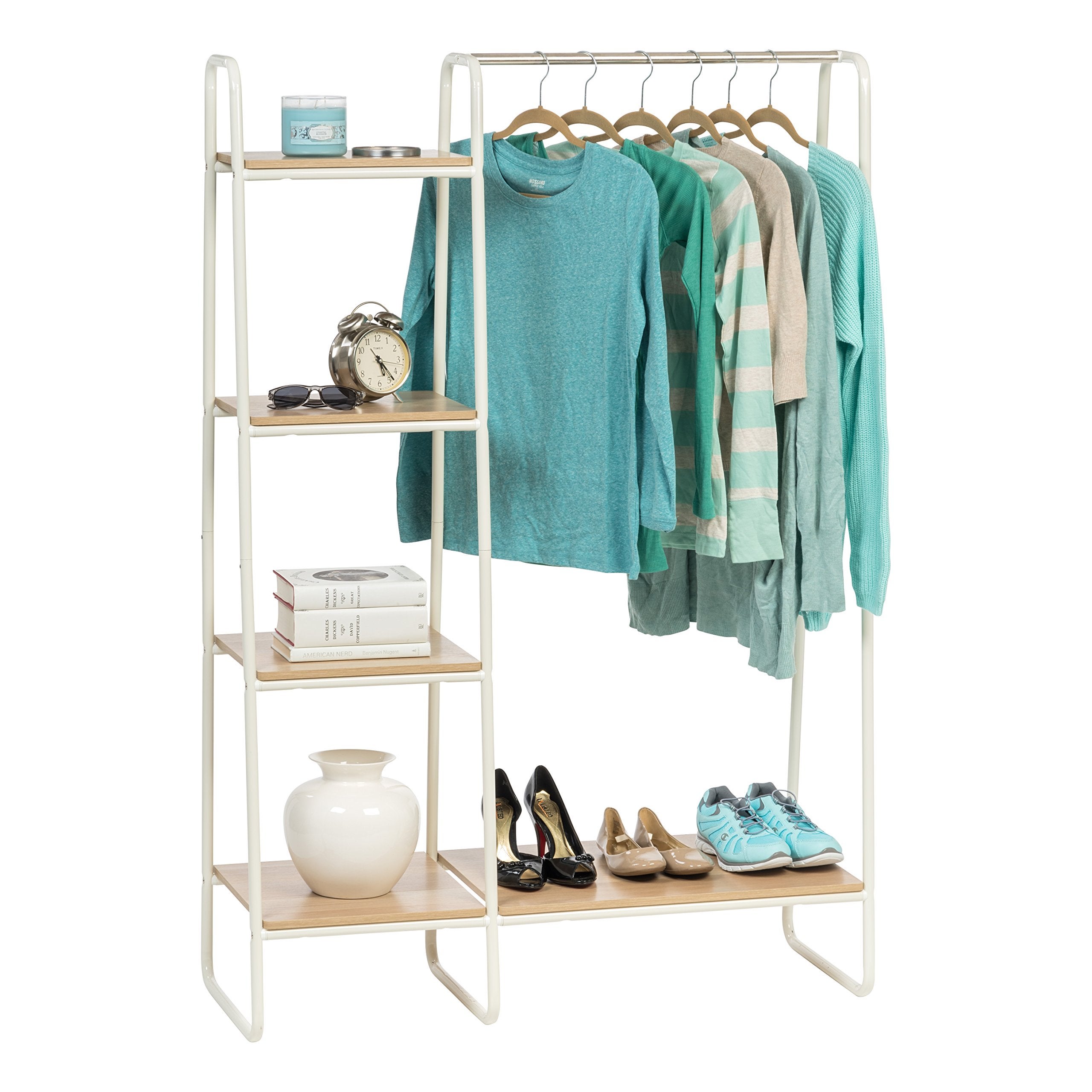 Iris USA + Standing Garment Metal, Clothing Rack with Bottom Shelf, White