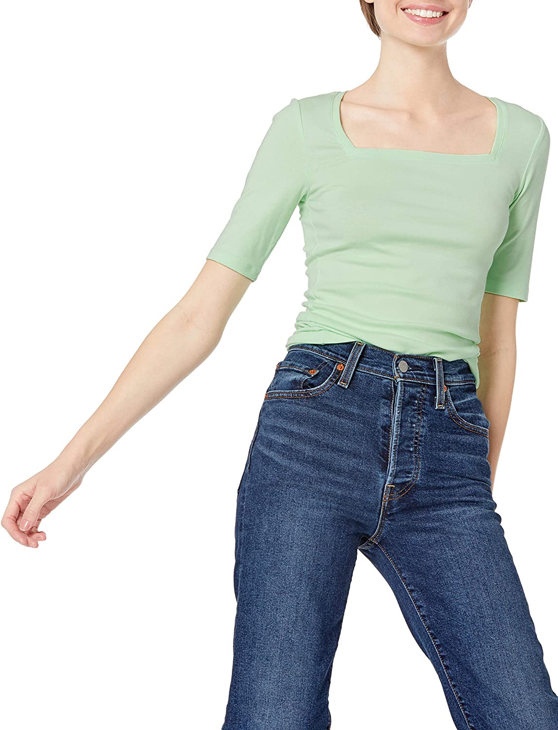 Essentials Women's Slim Fit Half Sleeve Square Neck T-Shirt