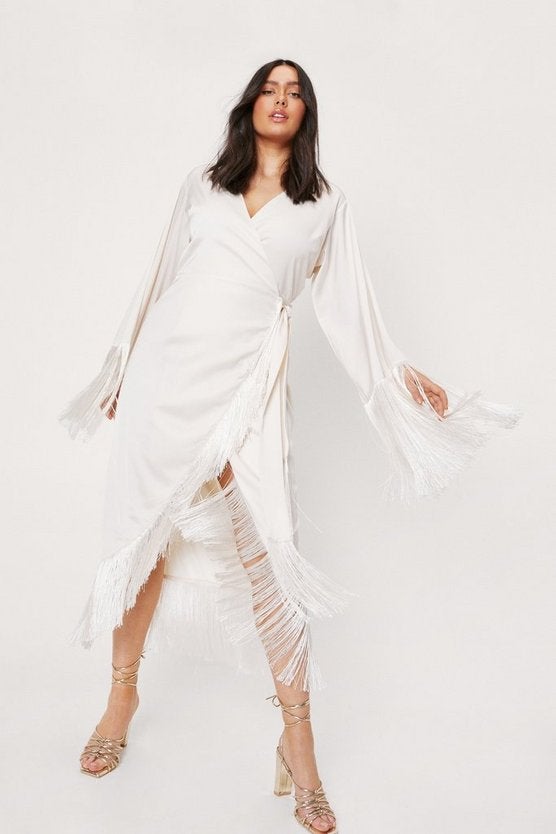 Plus size sales white fringe dress