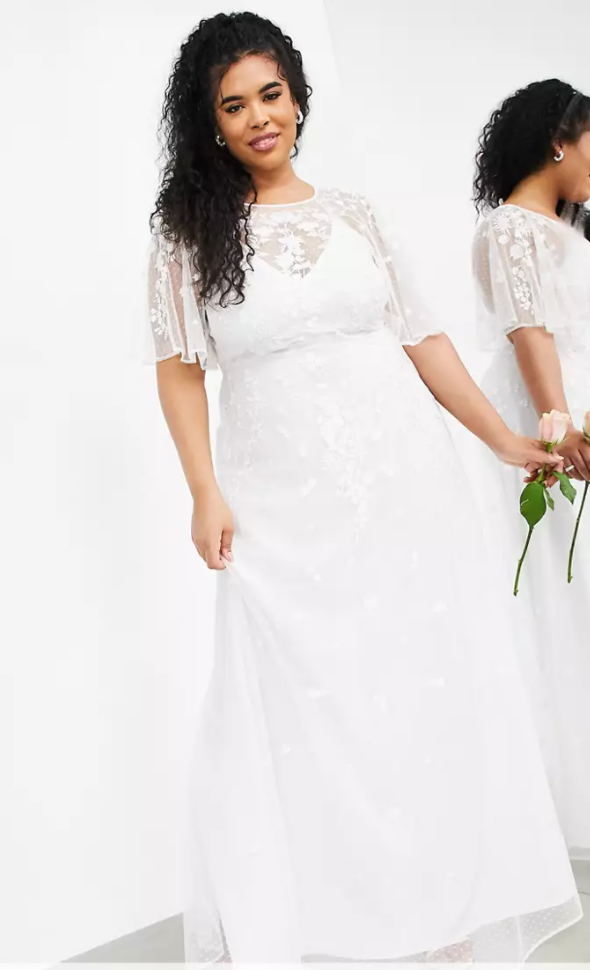 asos bridal curve flutter sleeve sequin maxi
