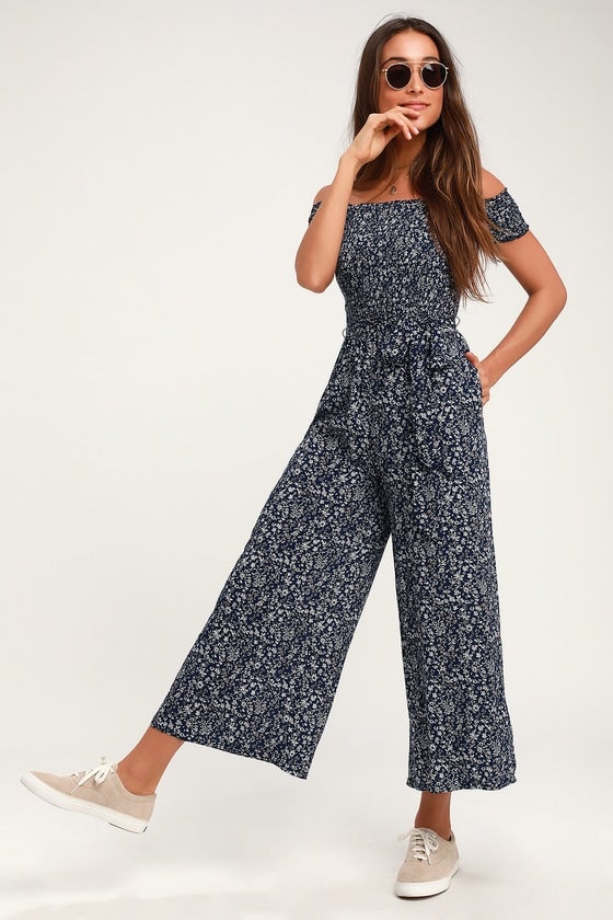 Blue cheap flowery jumpsuit