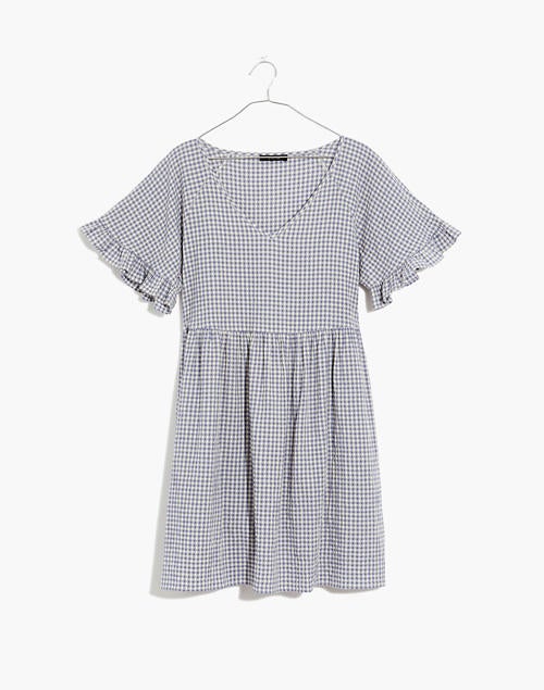 Madewell + Plus Ruffle-Sleeve Babydoll Dress in Seersucker Gingham