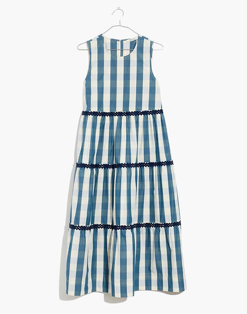 Madewell Plus Rickrack Cattail Tiered Dress in Gingham Check