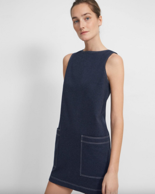 Theory + Mod Shift Dress in Denim Stretch Knit