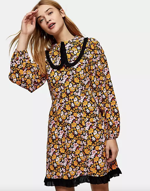 Topshop + Topshop oversized collar mini dress in floral print