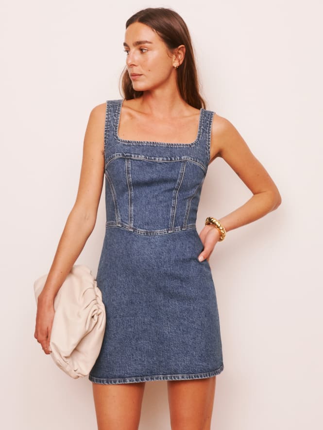 Reformation + Davies Bustier Denim Mini Dress