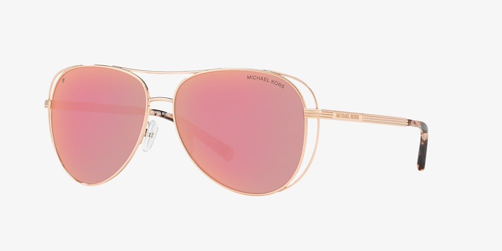Michael Kors + MK1024 Women’s Lai Polarised Aviator Sunglasses, Rose  Gold/Pink