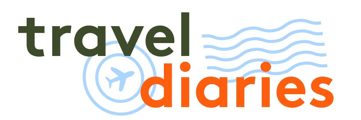 The words "Travel Diaries" over a light blue illustration of a plane in two circles and five squiggle lines.