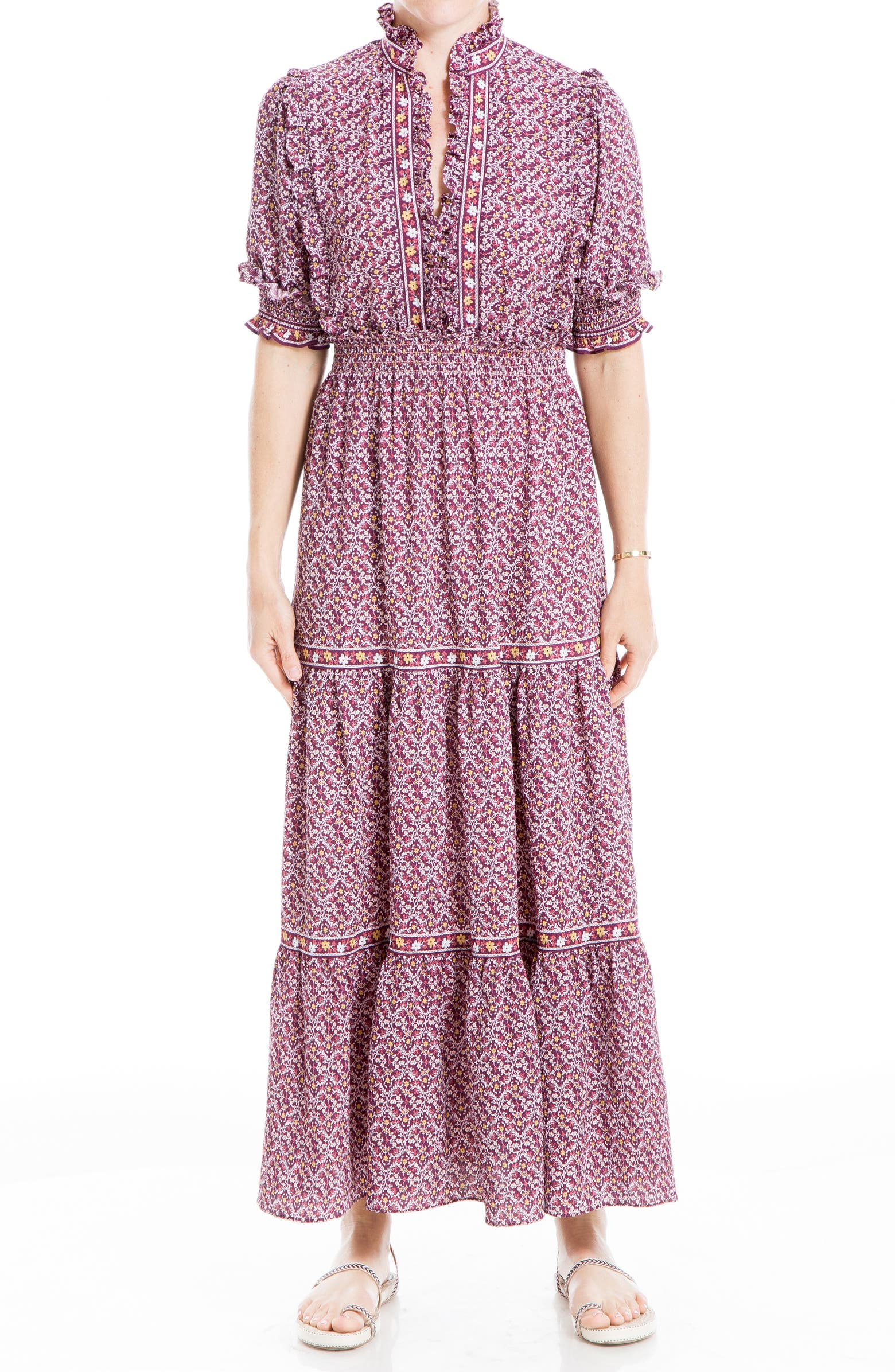 max studio tiered maxi skirt