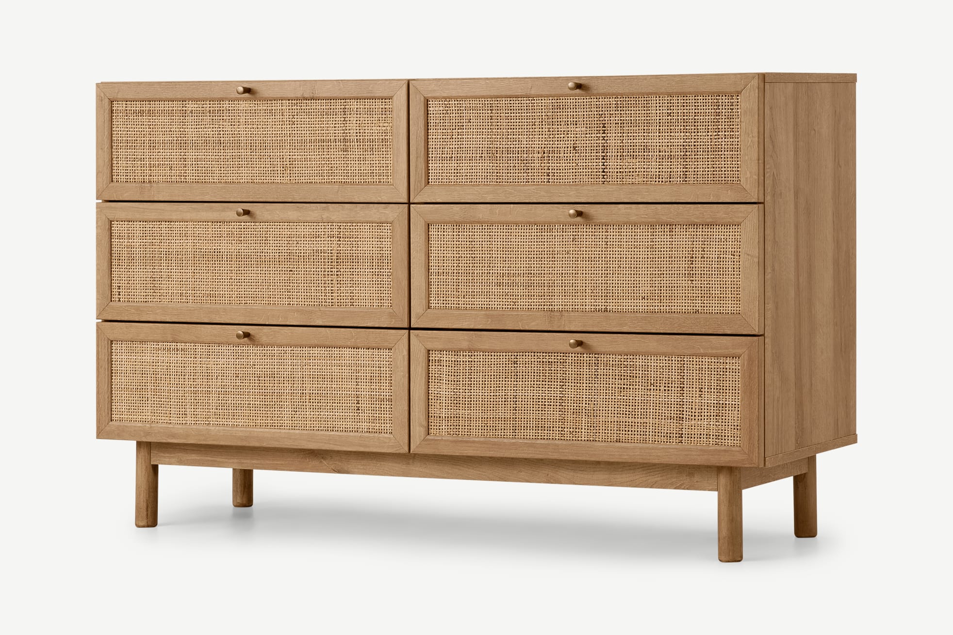+ Pavia Wide Chest of Drawers, Natural Rattan & Oak Effect
