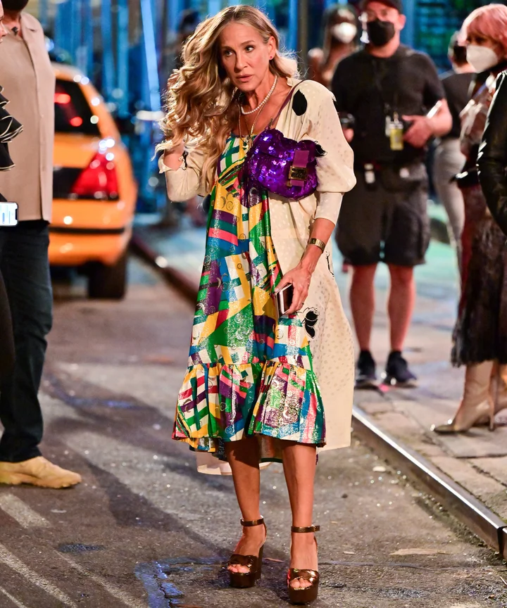 Loved Carrie Bradshaw's purple sequin bag on Sex and The City