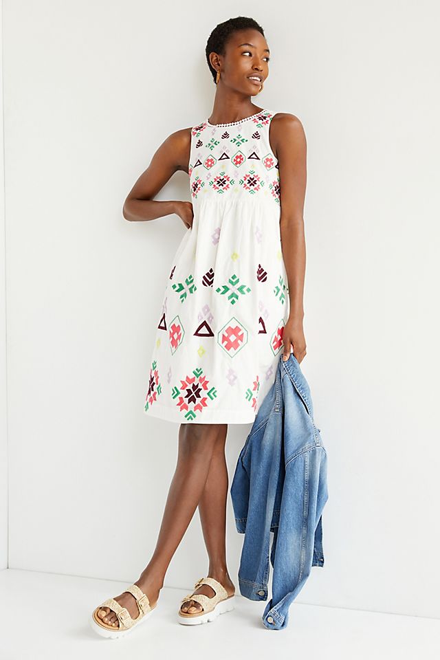 anthropologie embroidered mini dress