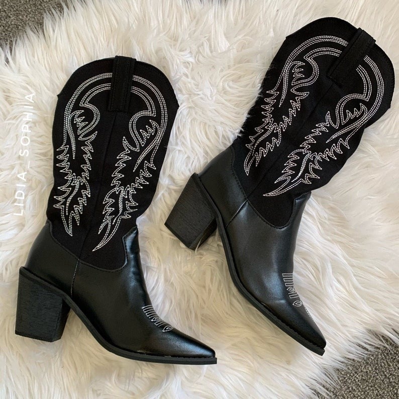 black leather cowgirl boots