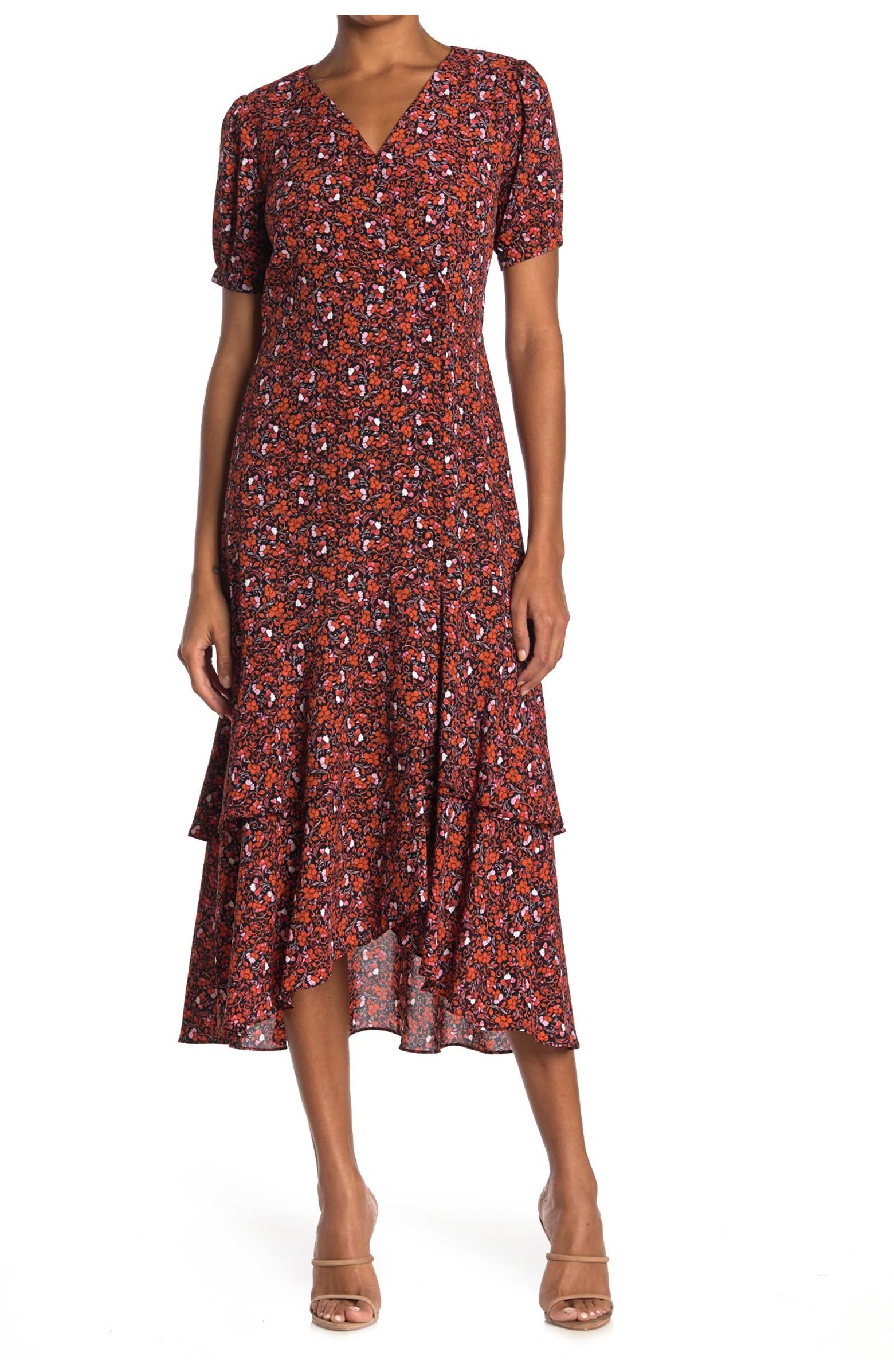 Nanette Lepore + Floral Puff Sleeve Wrap Dress