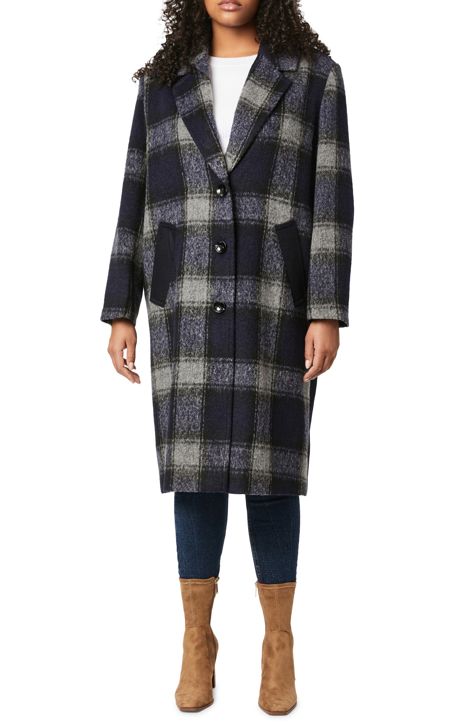 Bernardo + Plaid Wool Coat