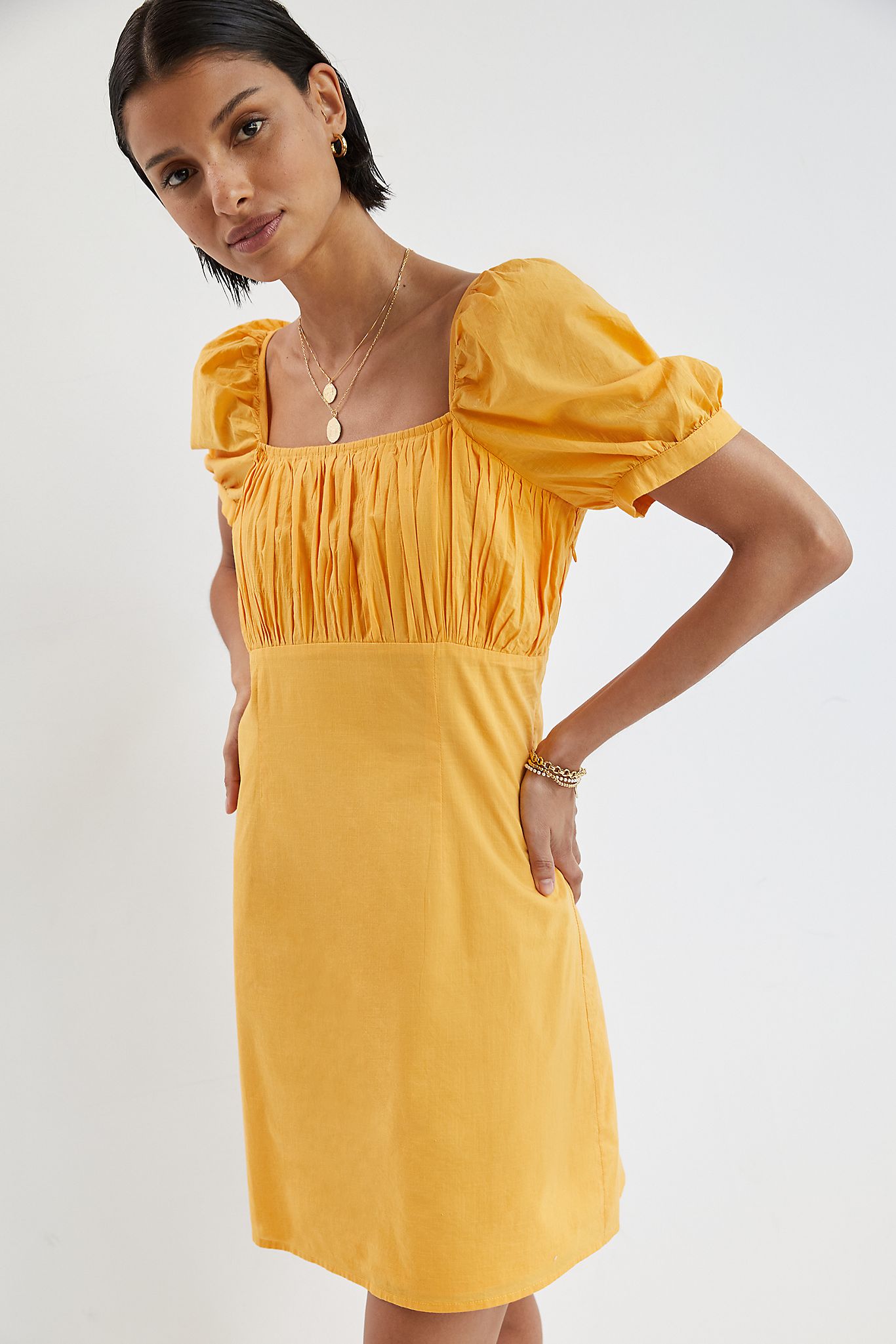 Forever That Girl + Gathered Puff-Sleeve Mini Dress