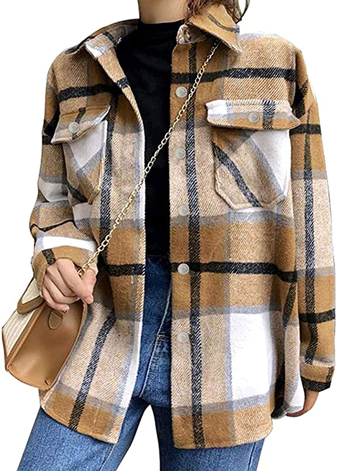 Tamming + Womens Brushed Flannel Plaid Shacket