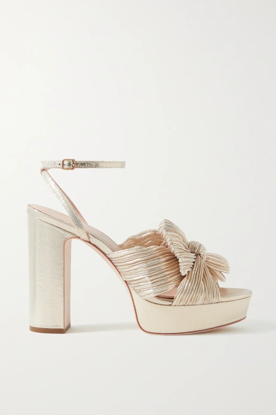 Loeffler Randall + Natalia bow-embellished plissé-lamé platform sandals