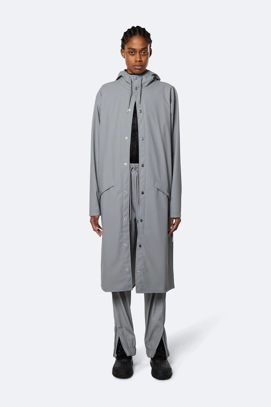 gray raincoat