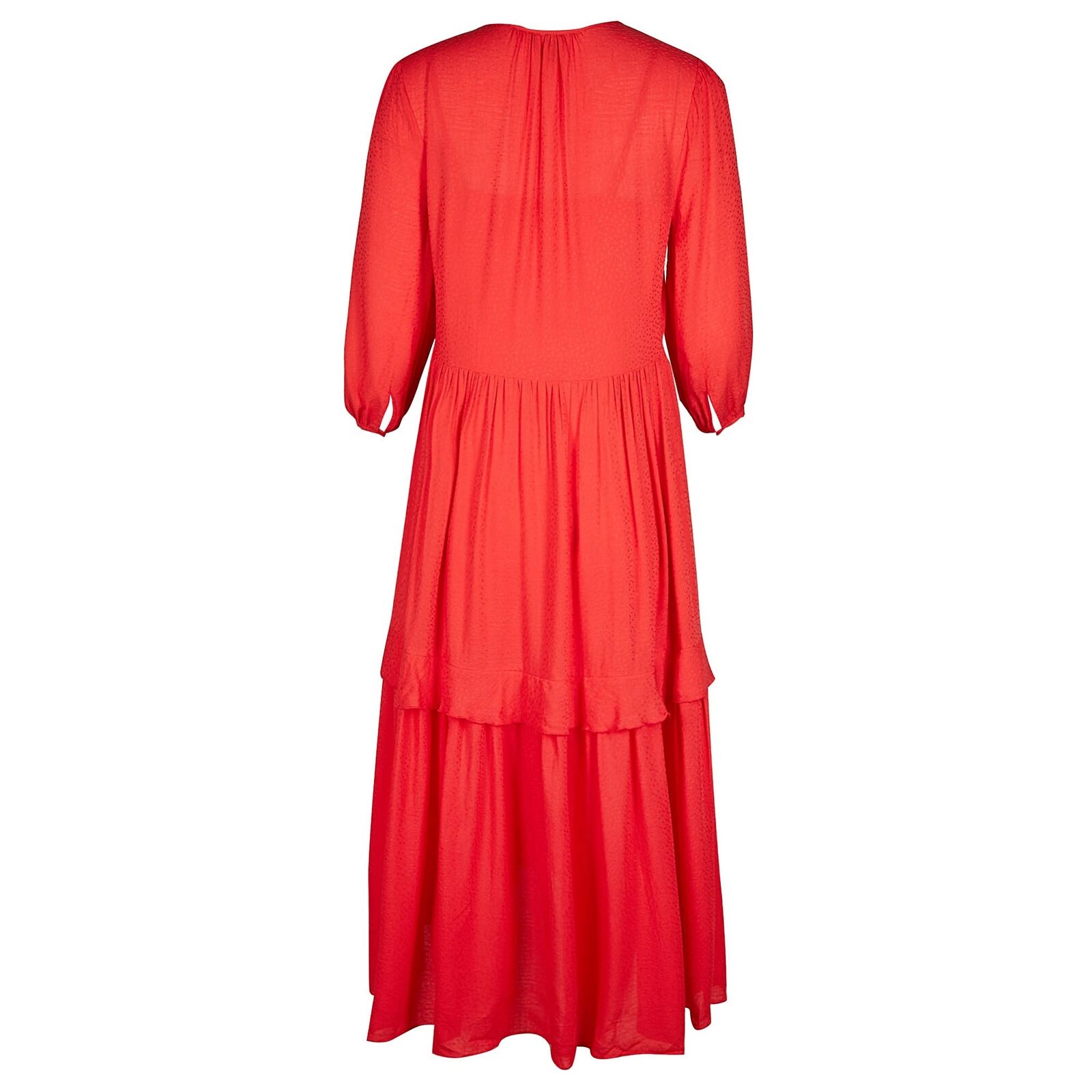 Oliver Bonas + Jacquard Spot & Pleat Detail Red Tiered Midi Dress