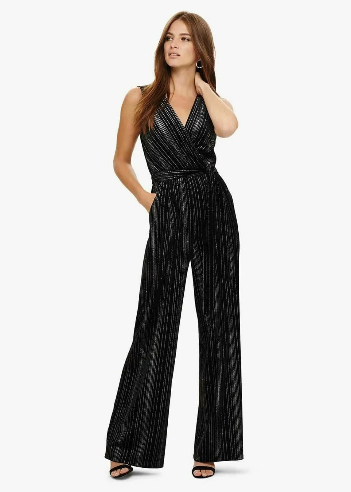Phase Eight Lacy Velvet Jumpsuit Black Silver