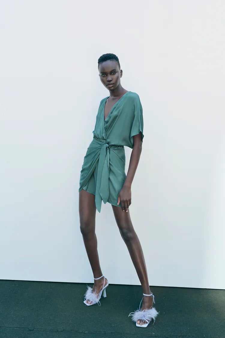 Zara + Satin Effect Wrap Dress