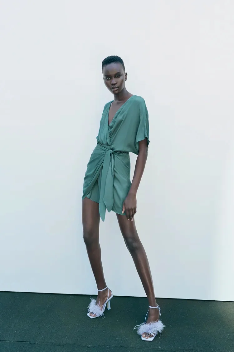Zara Satin Effect Wrap Dress
