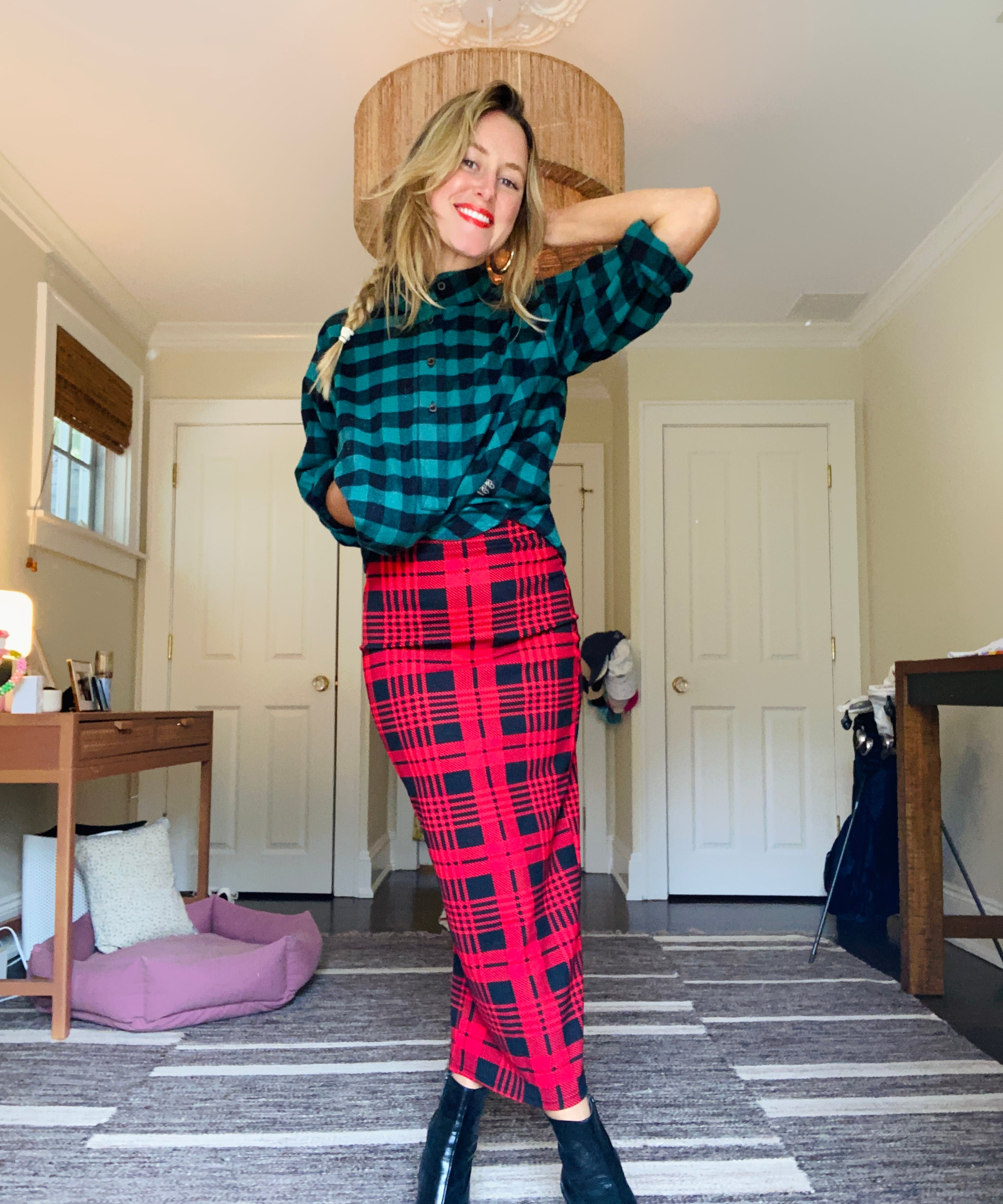 Plaid bodycon midi skirt hotsell