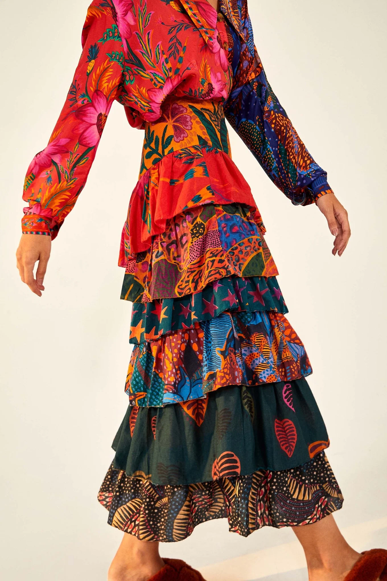 Farm Rio + Mixed prints layered maxi skirt