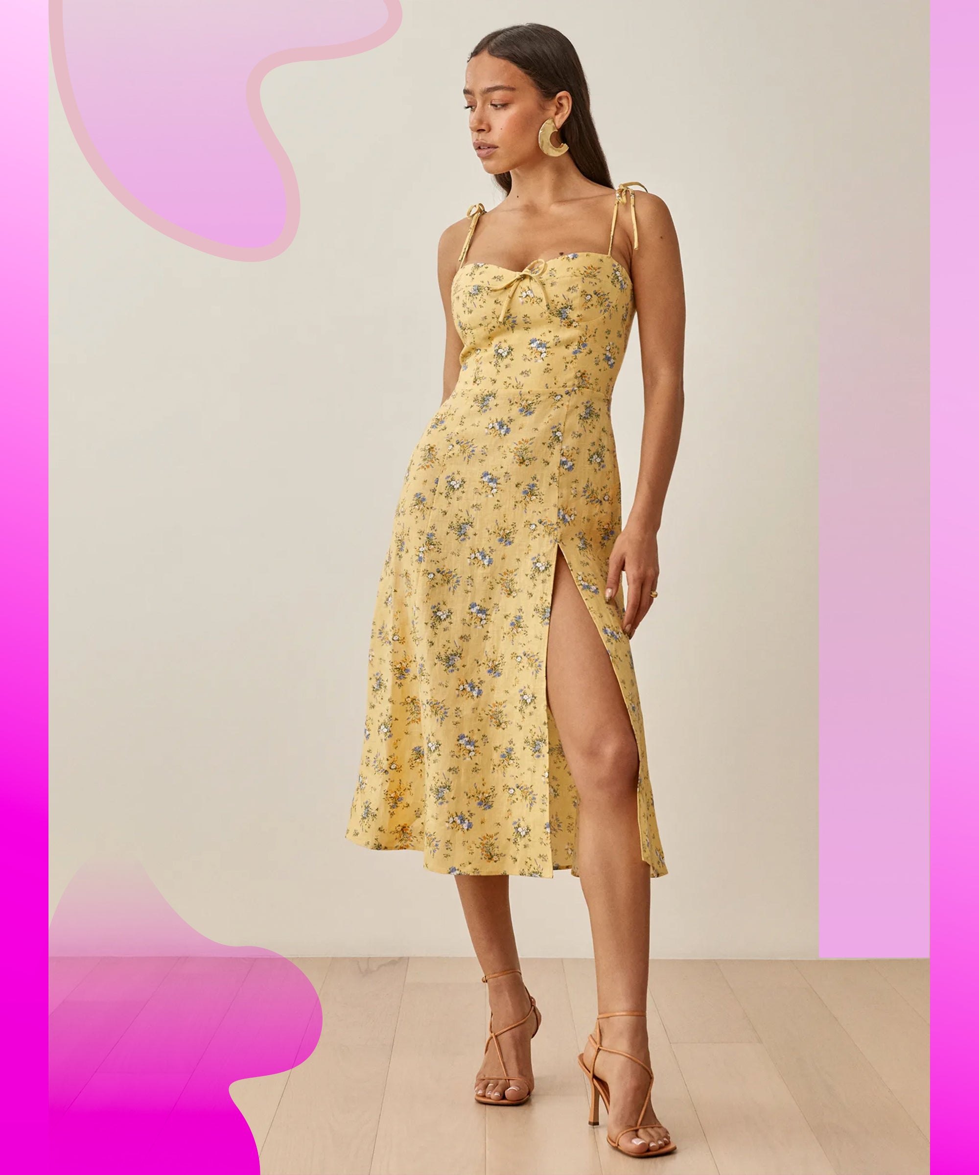 reformation gold dress