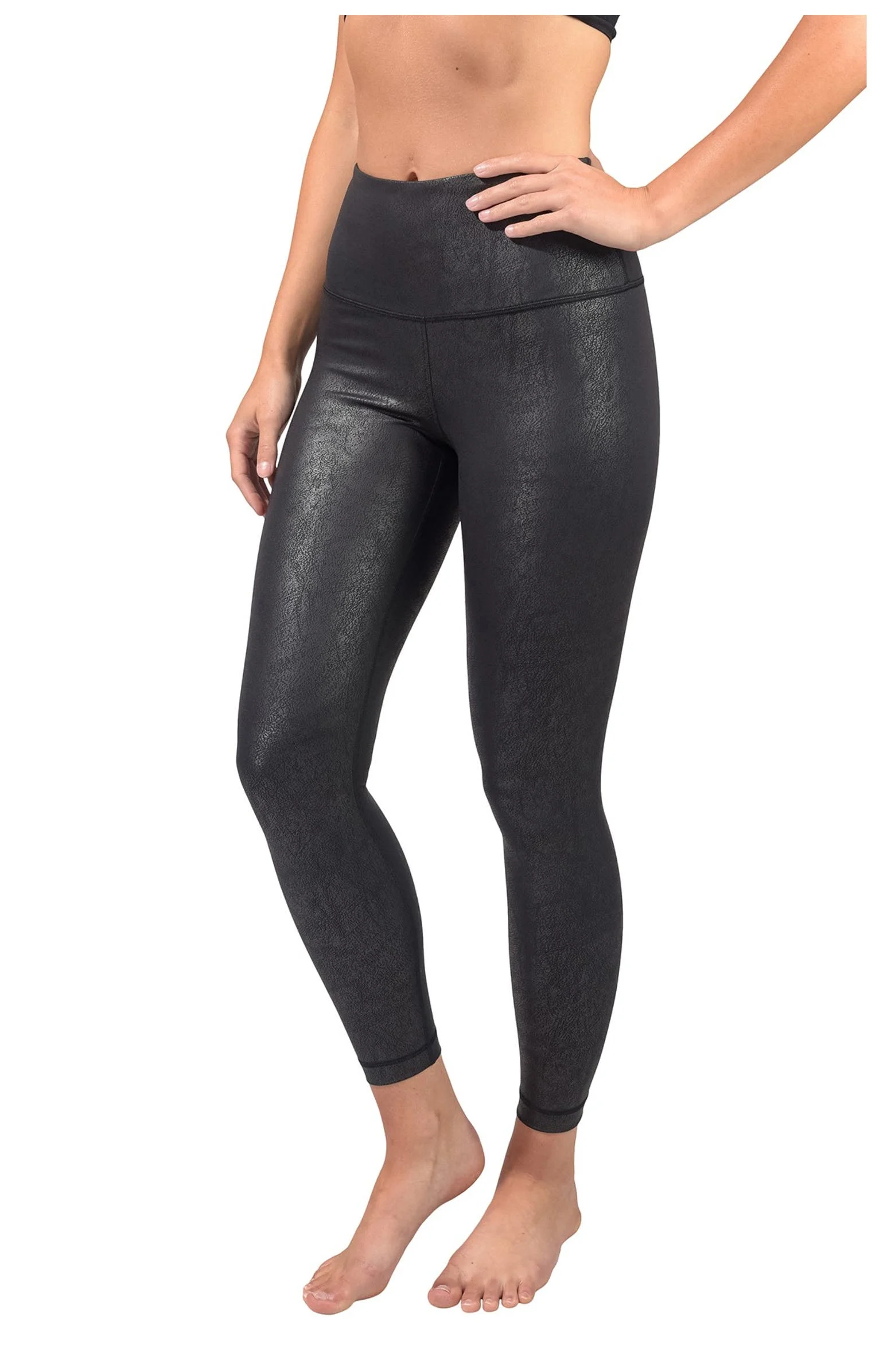 90 Degree by Reflex + Faux Cracked Leather High Rise Ankle Leggings