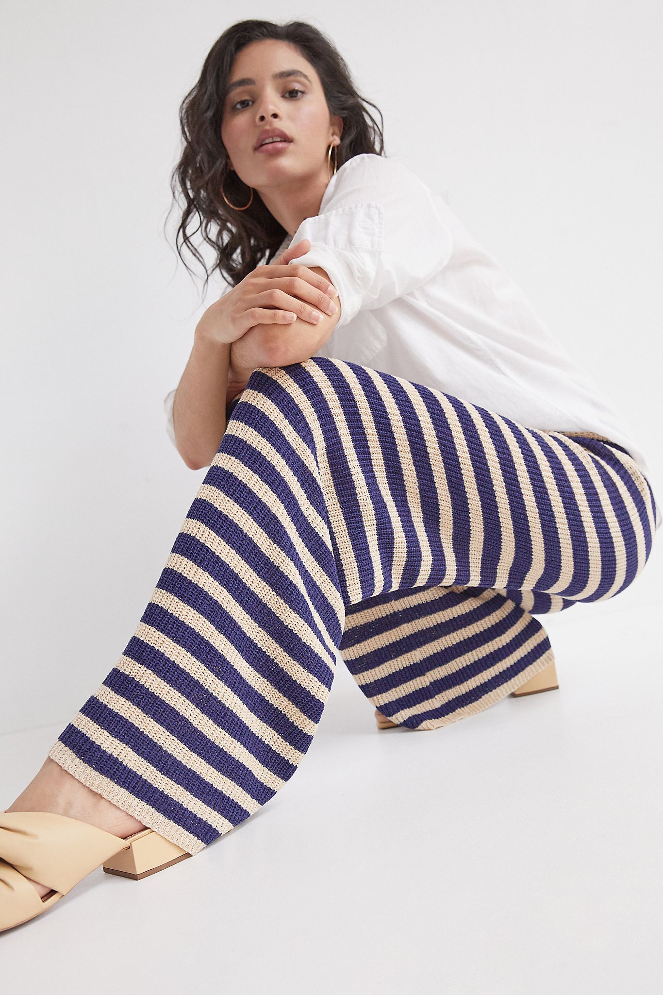 Flat White  Striped Knit Pants