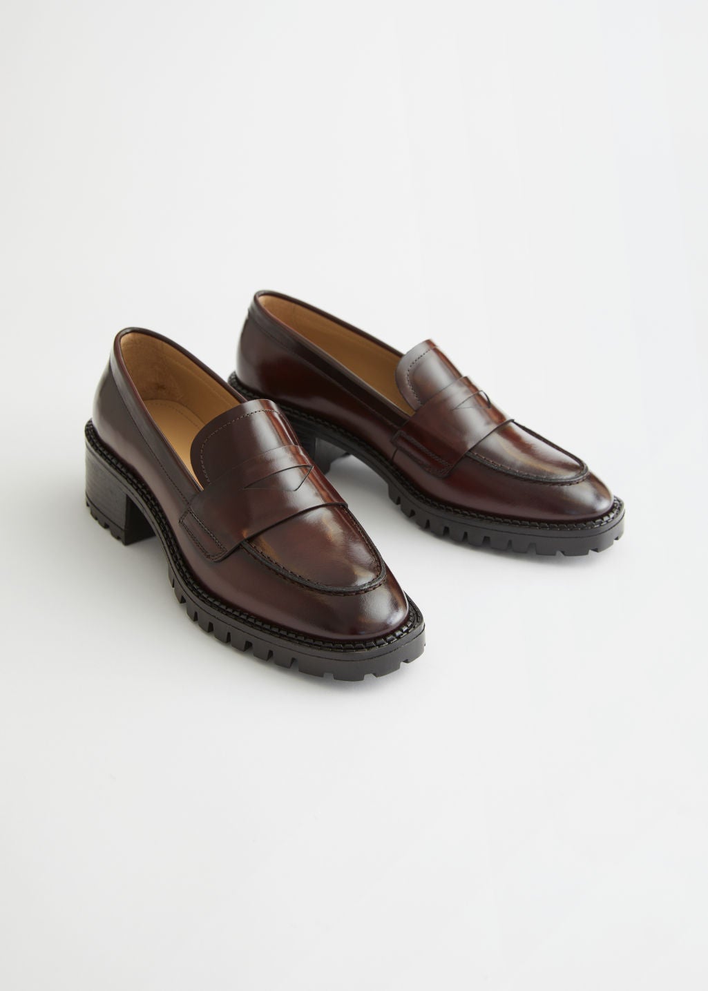 heeled leather penny loafers