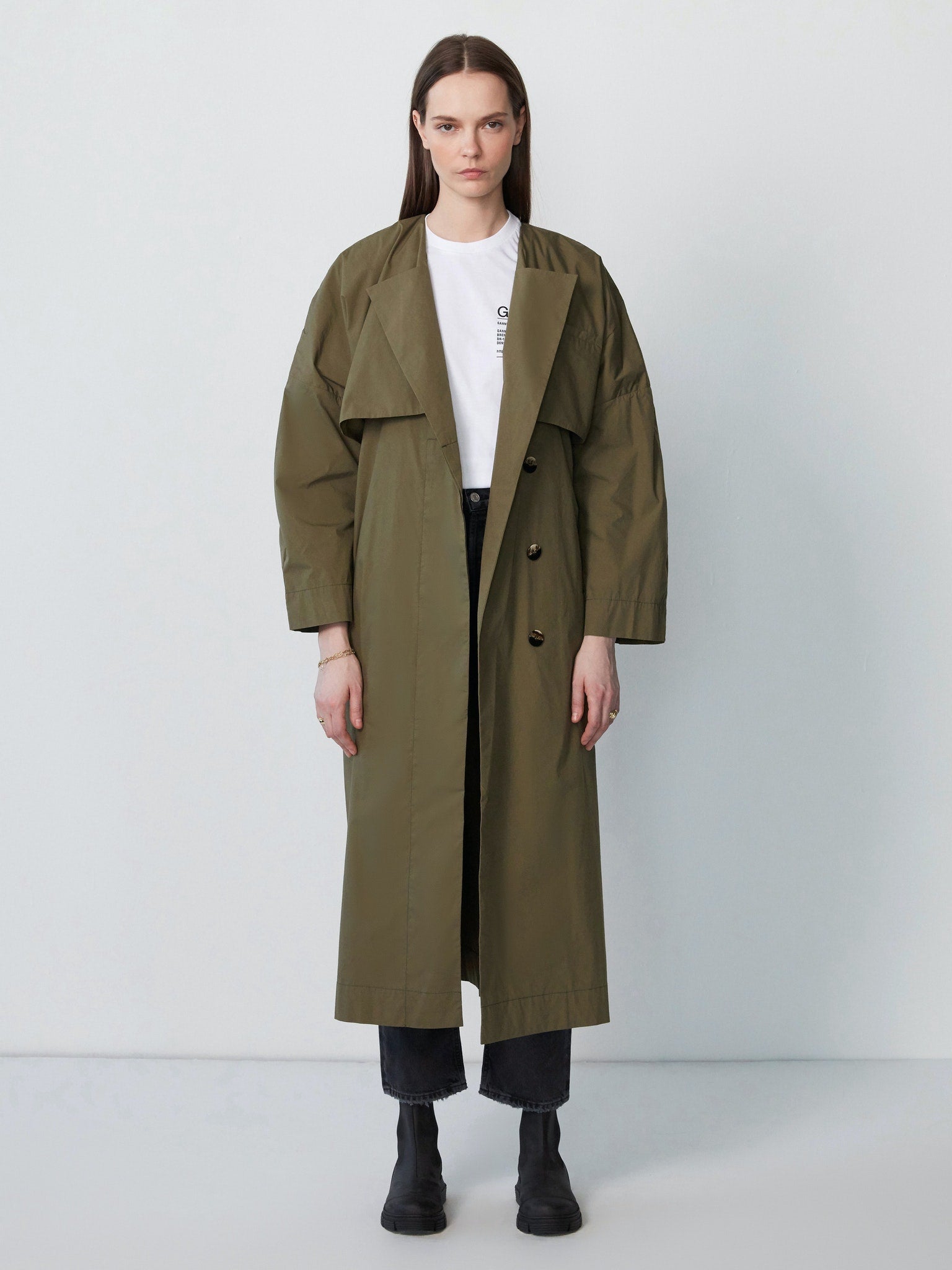 Ganni + Stretch Canvas Trench Coat