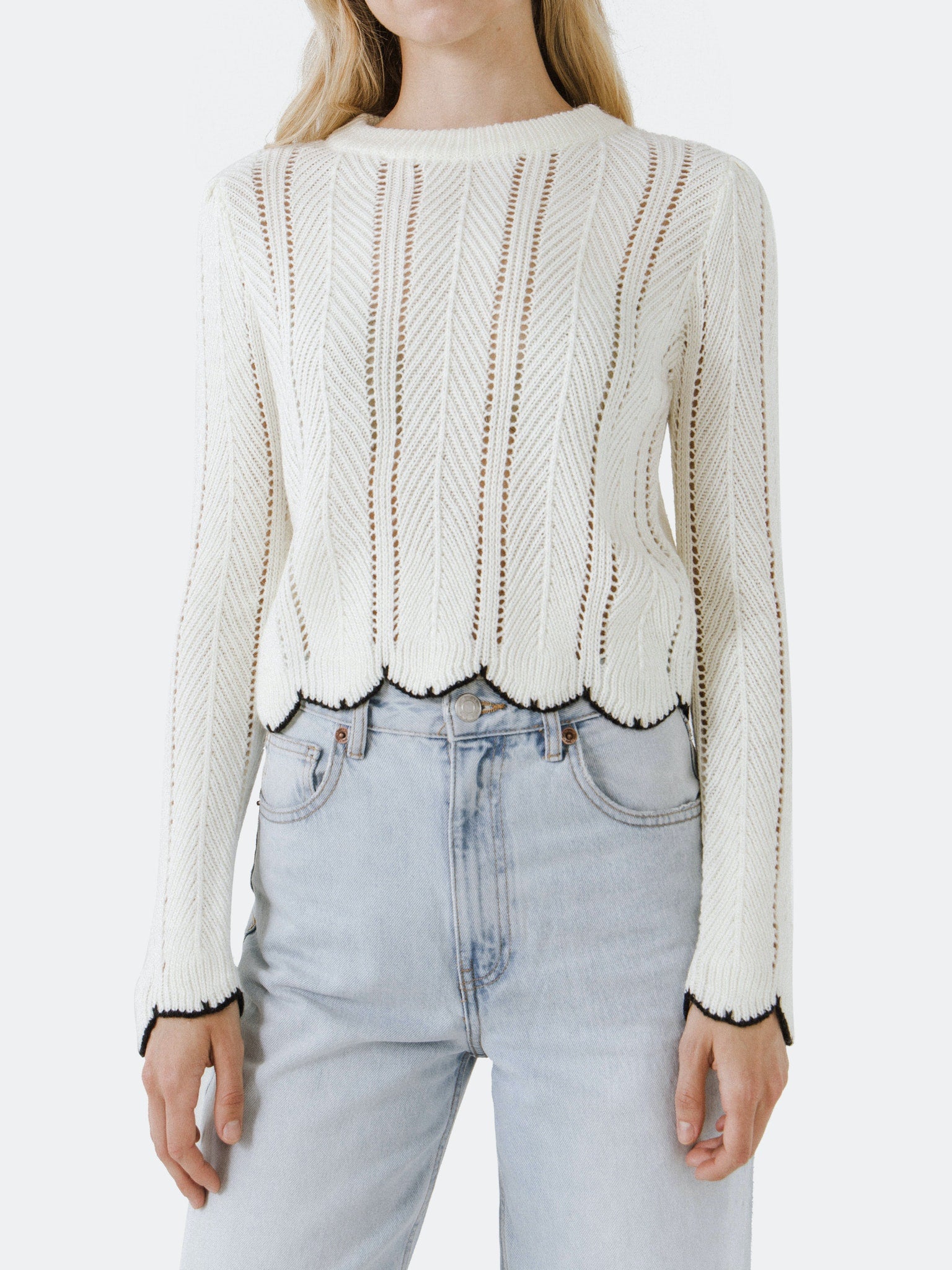 English Factory Scallop Contrast Trimmed Knit Sweater