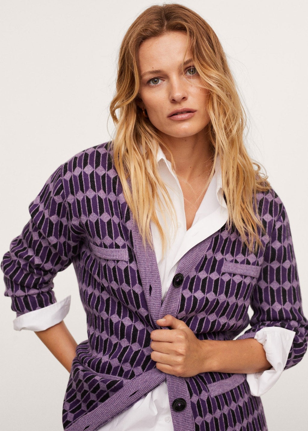 Mango + Geometric Print Knit Cardigan