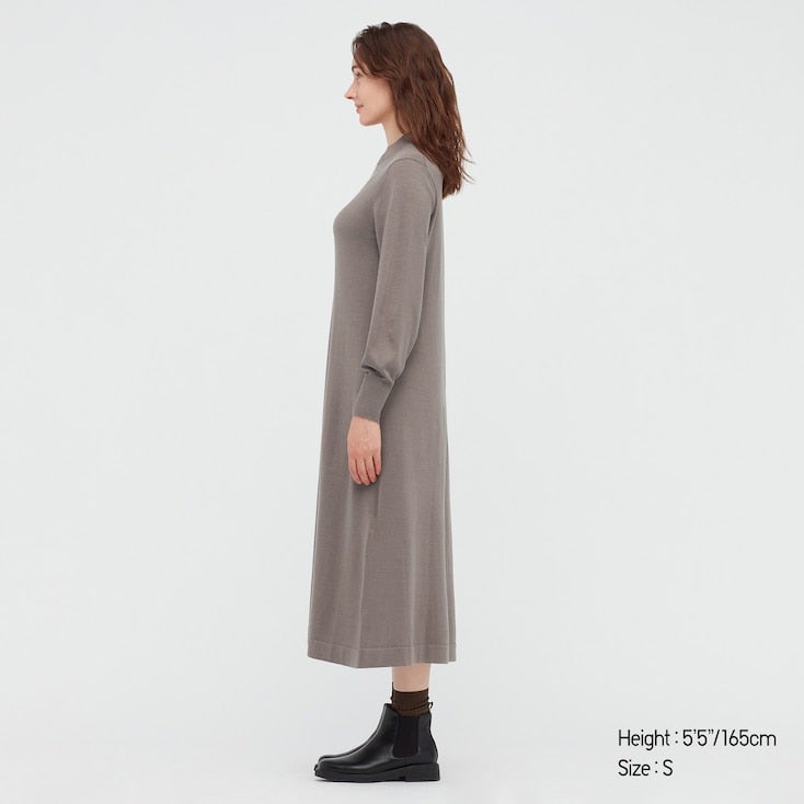 Uniqlo WOMEN MERINO BLEND A LINE LONG SLEEVE DRESS