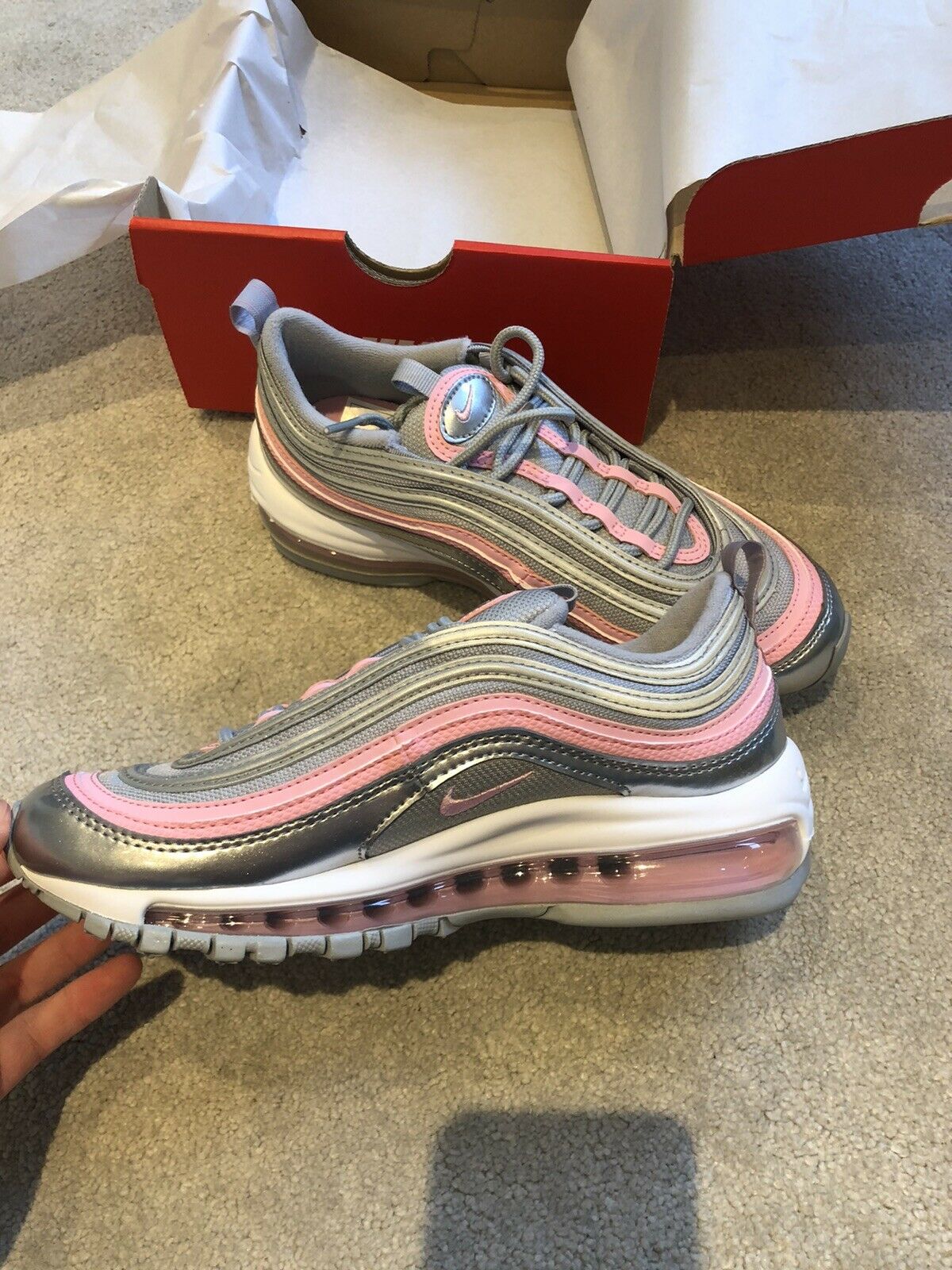 pink silver air max 97