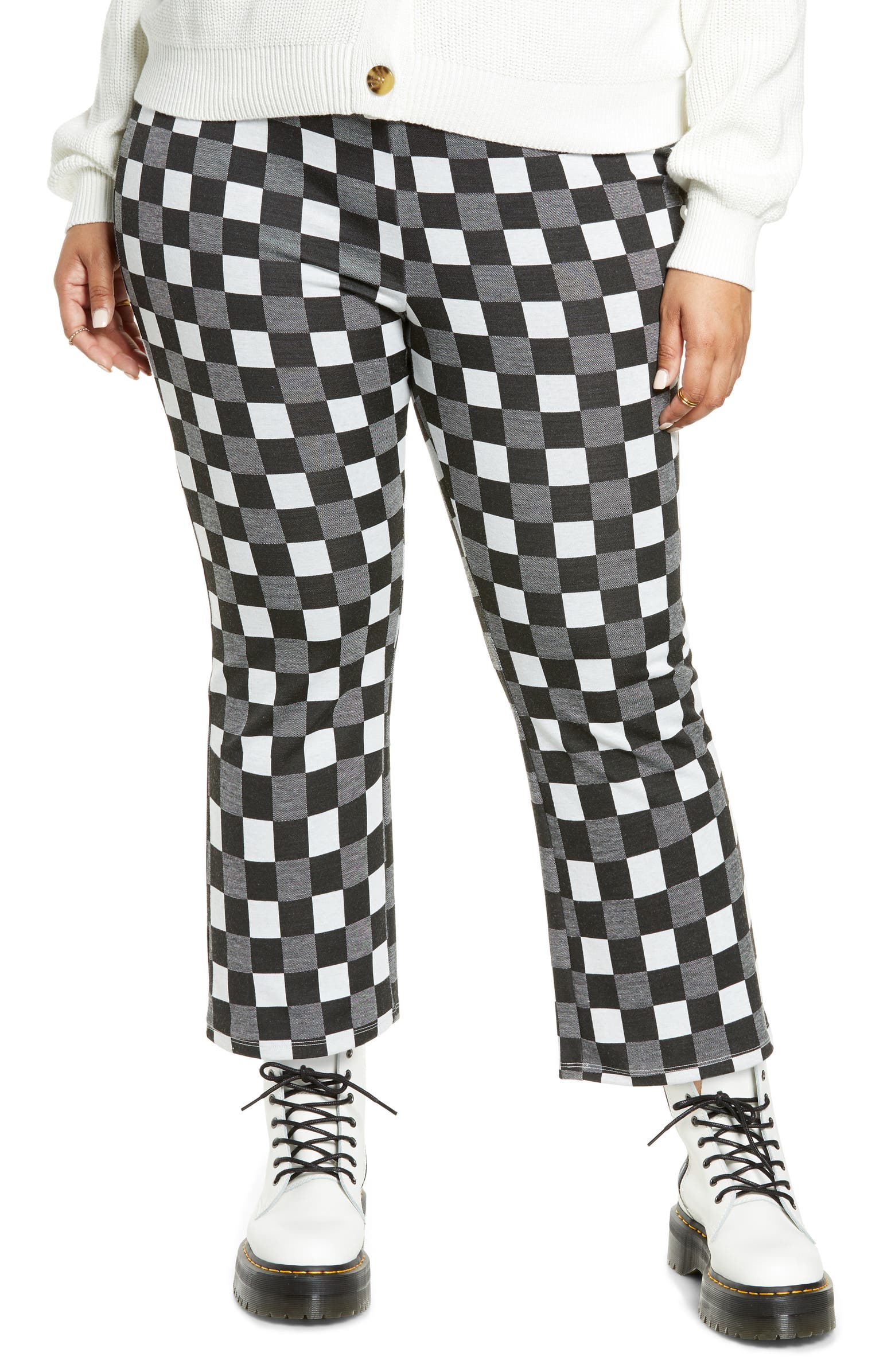 kick flare plaid trousers