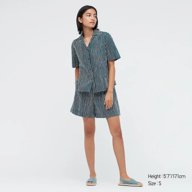 Uniqlo X Marimekko Women Cotton Open Collar Short Sleeve Shirt