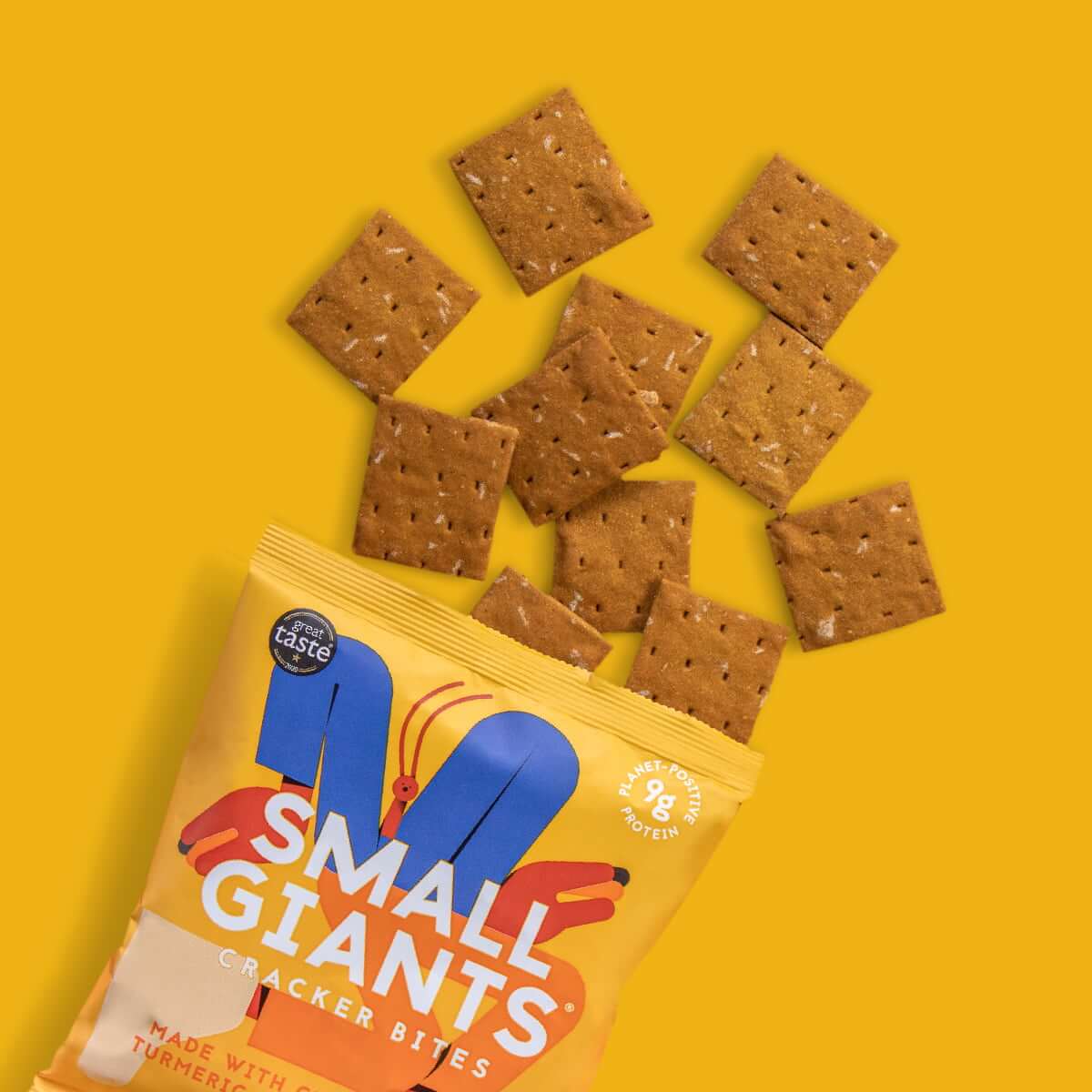 Small Giants + Crackers Bites made with Cricket Flour Turmeric & Paprika